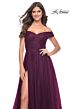 La Femme 30498 High Slit Off The Shoulder Ruched Dress