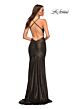 La Femme 30500 Soft Cowl Neckline Metallic Jersey Dress