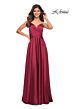 La Femme 30512 Satin A-Line Ruched Crisscross Bodice Dress