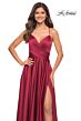 La Femme 30512 Satin A-Line Ruched Crisscross Bodice Dress