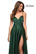 La Femme 30512 Satin A-Line Ruched Crisscross Bodice Dress