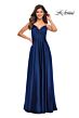 La Femme 30512 Satin A-Line Ruched Crisscross Bodice Dress