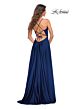 La Femme 30512 Satin A-Line Ruched Crisscross Bodice Dress