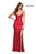 La Femme 30522 Ruched Crisscross Lace-Up Back Jersey Dress