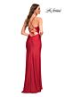 La Femme 30522 Ruched Crisscross Lace-Up Back Jersey Dress