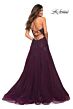 La Femme 30560 High Slit Plunging Neck Floral Appliques Dress