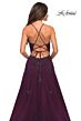 La Femme 30560 High Slit Plunging Neck Floral Appliques Dress