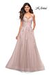 La Femme 30560 High Slit Plunging Neck Floral Appliques Dress