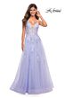 La Femme 30560 High Slit Plunging Neck Floral Appliques Dress
