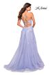 La Femme 30560 High Slit Plunging Neck Floral Appliques Dress