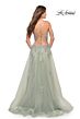 La Femme 30560 High Slit Plunging Neck Floral Appliques Dress