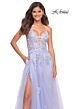 La Femme 30560 High Slit Plunging Neck Floral Appliques Dress
