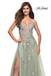 La Femme 30560 High Slit Plunging Neck Floral Appliques Dress