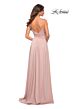 La Femme 30571 Jersey Ruched Crisscross A-Line Dress
