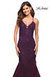La Femme 30584 Crisscross Back Beaded Trumpet Dress