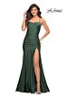La Femme 30587 High Slit Ruched Lace-Up Dress