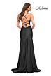 La Femme 30587 High Slit Ruched Lace-Up Dress