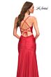La Femme 30587 High Slit Ruched Lace-Up Dress