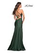 La Femme 30587 High Slit Ruched Lace-Up Dress