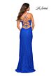La Femme 30595 Plunging Neck High Slit Lace Dress