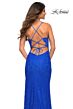 La Femme 30595 Plunging Neck High Slit Lace Dress