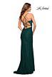 La Femme 30595 Plunging Neck High Slit Lace Dress