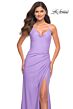 La Femme 30604 Jersey Side Thigh-High Slit Lace-Up Back Dress