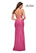 La Femme 30607 Sequin Faux-Wrap Skirt Lace-Up Back Dress