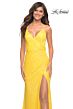 La Femme 30620 Ruched Wrap-Style Sequin Lace-Up Dress