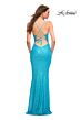 La Femme 30622 Surplice Sequin Open Lace-Up Strappy Dress