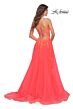 La Femme 30637 Floral Appliques High Slit Lace-Up Dress
