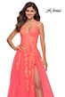 La Femme 30637 Floral Appliques High Slit Lace-Up Dress