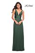 La Femme 30641 Low V-Back Side Thigh-High Slit Jersey Dress