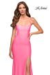 La Femme 30661 Scoop Neckline High Slit Lace-Up Dress