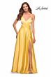 La Femme 30662 Lace-Up Satin Ruched Crisscross Bodice Dress