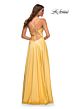 La Femme 30662 Lace-Up Satin Ruched Crisscross Bodice Dress