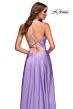 La Femme 30662 Lace-Up Satin Ruched Crisscross Bodice Dress