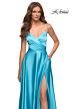 La Femme 30662 Lace-Up Satin Ruched Crisscross Bodice Dress