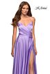 La Femme 30662 Lace-Up Satin Ruched Crisscross Bodice Dress