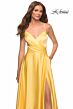 La Femme 30662 Lace-Up Satin Ruched Crisscross Bodice Dress