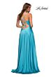 La Femme 30662 Lace-Up Satin Ruched Crisscross Bodice Dress