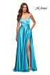 La Femme 30662 Lace-Up Satin Ruched Crisscross Bodice Dress