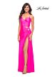 La Femme 30667 Ruched Cutout Lace-Up Jersey Dress