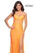 La Femme 30671 Rhinestone Accent Sheer Soft V-Neck Bodice Dress