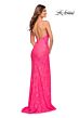 La Femme 30676 Bare Back Hot Fix Lace Dress