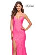 La Femme 30676 Bare Back Hot Fix Lace Dress