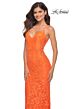 La Femme 30684 Stretch Lace Rhinestone Illusion Side Dress