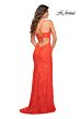 La Femme 30687 Long Stretch Lace Strappy Back Dress