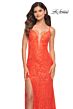 La Femme 30687 Long Stretch Lace Strappy Back Dress