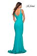 La Femme 30746 Low Back Ruched V-Neck Dress